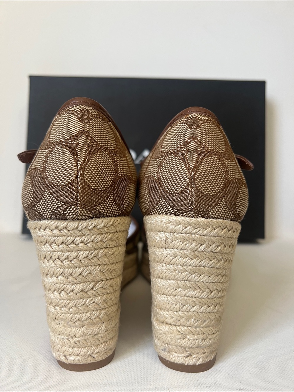 NWT Coach Tan Signature Canvas Espadrille Wedge Sandals - Picture 4 of 13